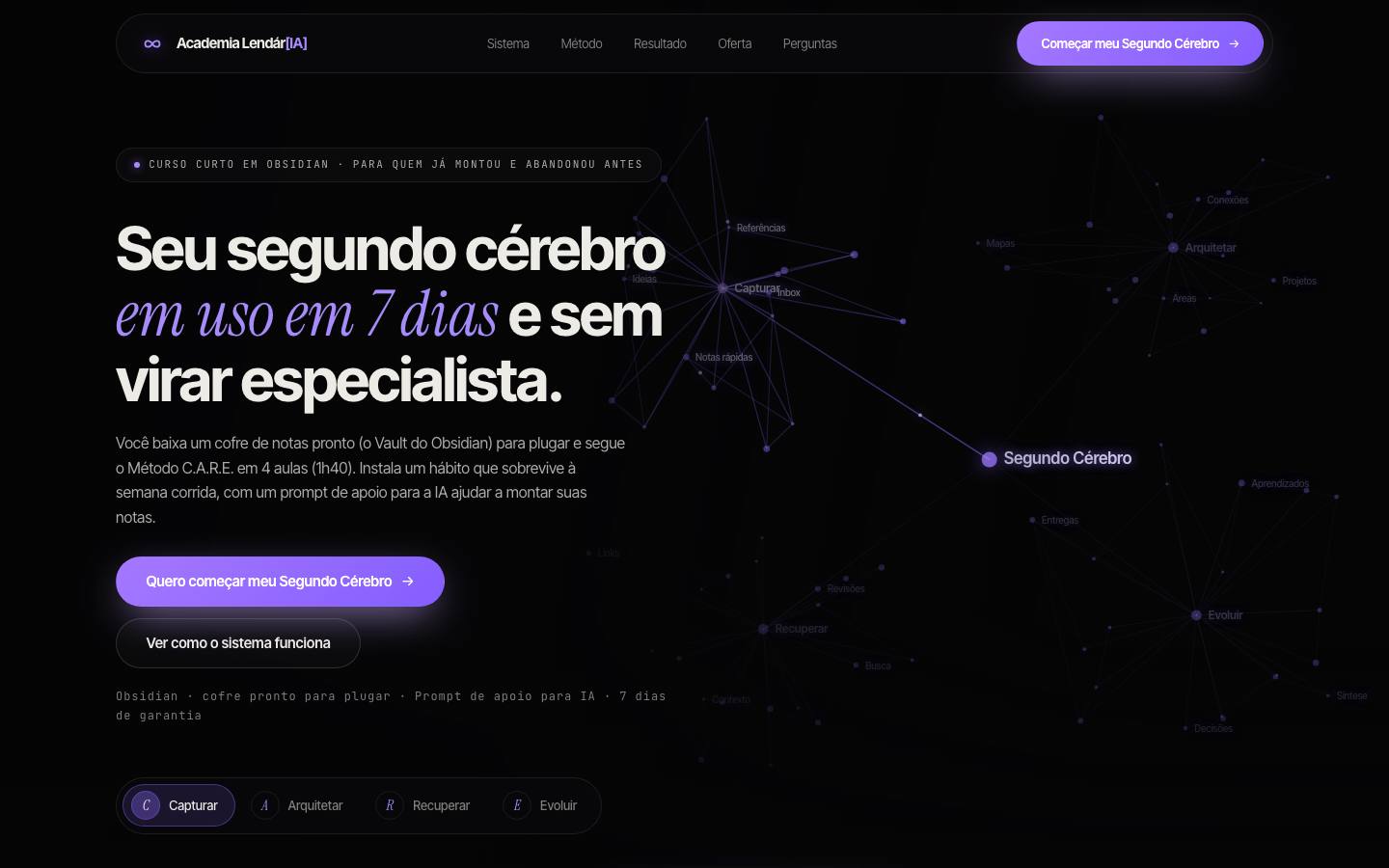 Página no ar em academialendaria.ai/segundo-cerebro